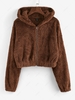ZAFUL Fluffy Hooded Ear Zip Teddy Jacket L Deep coffee