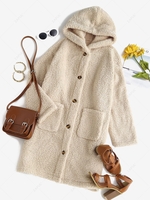 ZAFUL Fluffy Hooded Teddy Coat L Blonde