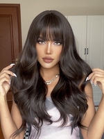 zaful Fluffy Long Black Brown Wavy Synthetic Wig