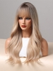 zaful Fluffy Long Black Gradient Brown Golden Color See-through Bang Synthetic Wig