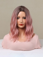 zaful Fluffy Pink Gradient Color Mid-length Wavy Synthetic Cosplay Wig
