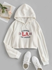 ZAFUL Fluffy Polar Fleece Letter Embroidered Crop Hoodie S White