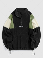 ZAFUL Fluffy Polar Fleece NEW YORK Embroidery Colorblock Half Zip Sweatshirt Xxl Black