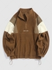 ZAFUL Fluffy Polar Fleece NEW YORK Embroidery Colorblock Half Zip Sweatshirt Xxl Coffee