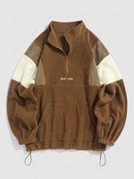 ZAFUL Fluffy Polar Fleece NEW YORK Embroidery Colorblock Half Zip Sweatshirt Xxl Coffee