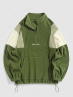 ZAFUL Fluffy Polar Fleece NEW YORK Embroidery Colorblock Half Zip Sweatshirt Xxl Deep green