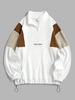 ZAFUL Fluffy Polar Fleece NEW YORK Embroidery Colorblock Half Zip Sweatshirt Xxl White