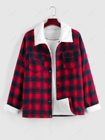ZAFUL Fluffy Shacket Plaid Jacket Xxl Red