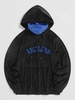 ZAFUL Fluffy Velour ARIZONAN Letter Embroidery Colorblock Face Mask Vintage Streetwear Pullover Hoodie L Black