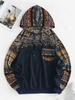 ZAFUL Front Pocket Drawstring Ethnic Printed Hoodie M Deep blue