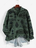 ZAFUL Front Pocket Fluffy Quarter Zip Ethnic Aztec Printed Sweatshirt L Deep green