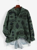 ZAFUL Front Pocket Fluffy Quarter Zip Ethnic Aztec Printed Sweatshirt S Deep green