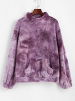 ZAFUL Front Pocket Fluffy Tie Dye Sweatshirt S Purple