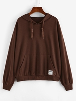 ZAFUL Front Pocket Loose Letter Patched Hoodie S Deep coffee