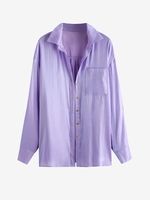 ZAFUL Front Pocket Silky Shiny Button Down Shirt S Light purple