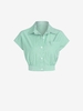 ZAFUL Front Pocket Stripes Cropped Shirt S Green