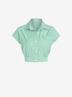 ZAFUL Front Pocket Stripes Cropped Shirt S Green