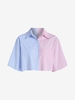 ZAFUL Front Pocket Two Tone Stripes Cropped Shirt S