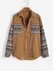 ZAFUL Front Pockets Corduroy Ethnic Jacquard Shacket L Coffee