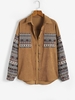ZAFUL Front Pockets Corduroy Ethnic Jacquard Shacket S Coffee