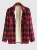 ZAFUL Front Pockets Design Plaid Pattern Fuzzy Faux Shearling Jacket S Red