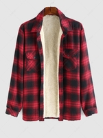 ZAFUL Front Pockets Design Plaid Pattern Fuzzy Faux Shearling Jacket Xxl Red