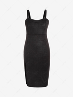 ZAFUL Front Slit Glitter Metallic Plus Size Midi Dress