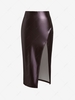 ZAFUL Front Slit PU Leather Slinky Midi Skirt S Deep red