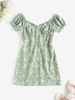 ZAFUL Front Slit Puff Sleeve Ditsy Floral Bustier Dress S Light green