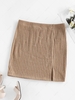 ZAFUL Front Slit Ribbed Bodycon Skirt M Camel brown