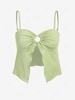 ZAFUL Front Slit Ribbed O-ring Cami Top L Light green