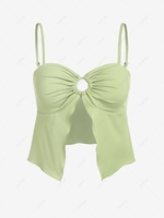 ZAFUL Front Slit Ribbed O-ring Cami Top L Light green