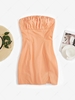 ZAFUL Front Slit Ruched Bodycon Tube Dress L Light orange