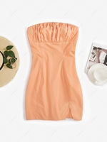 ZAFUL Front Slit Ruched Bodycon Tube Dress L Light orange