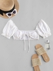 ZAFUL Front Tie Broderie Anglaise Puff Sleeve Swim Top M White