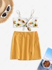 ZAFUL Front Tie Sunflower Print Two Piece Dress L Yellow