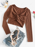 ZAFUL Front Twist Braid Pattern Crop Tee S Deep coffee