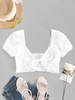 ZAFUL Front Twist Broderie Anglaise Smocked Cropped Blouse Xl White