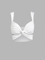 ZAFUL Front Twist Knitted Crop Tank Top Xl White