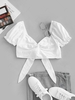 ZAFUL Front Twist Off The Shoulder Back Tie Cropped Blouse M White