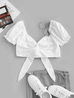 ZAFUL Front Twist Off The Shoulder Back Tie Cropped Blouse M White