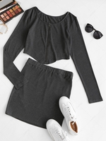 ZAFUL Front Zip Irregular Two Piece Bodycon Dress L Dark slate grey