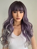 zaful Full Bang Purple Gradient Silver-colored Long Wavy Synthetic Wig