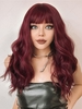 zaful Full Bang Wine Red Color Long Wavy Synthetic Wig