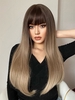 zaful Full Bangs Brown Ombre Natural Straight Long Synthetic Wig
