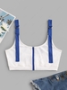 ZAFUL Full Zip Contrast Straps Ribbed Crop Top Xl White
