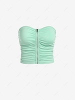 ZAFUL Full Zip Ruched Tube Top M Light green