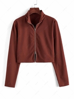 ZAFUL Full Zipper Ribbed T-shirt L Deep red