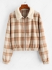 ZAFUL Fur Collar Plaid Wool Blend Coat Xl Brown sugar