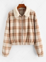 ZAFUL Fur Collar Plaid Wool Blend Coat Xl Brown sugar
